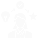 Ilustración de una mujer con símbolos de creatividad, éxito y planificación, representando habilidades de pensamiento crítico y resolución de problemas.